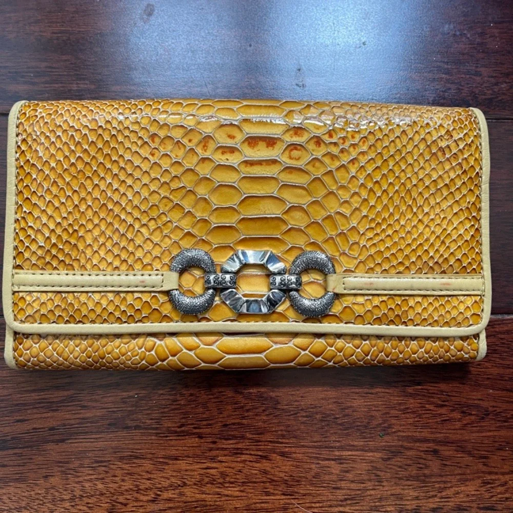 Brighton Snakeskin Wallet Patent Leather Crocodile Tan Silver Preppy Y2K Travel‎